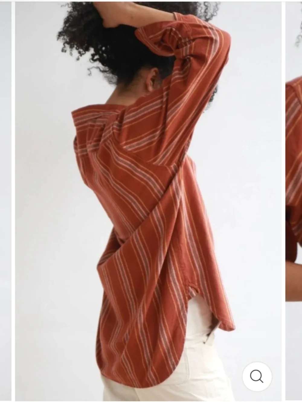 4 objects- women’s Rust Striped Button Down Shirt - Picture 2 of 4